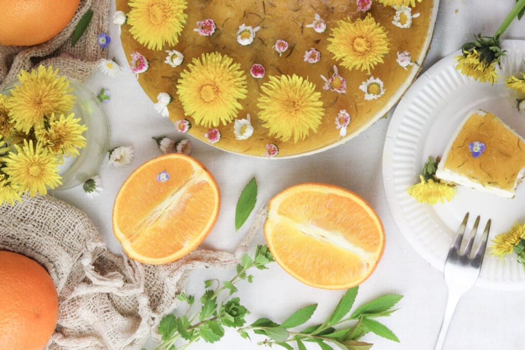 image of decorated dandelion cake with oranges